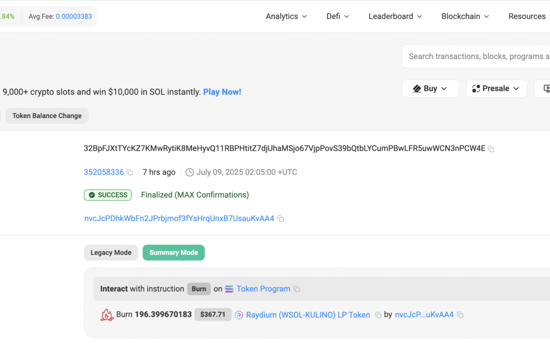🔥 Proof of Transparency: Kulino House Coin Burns 196.3 LP Tokens on Raydium